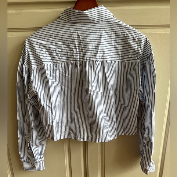 Zara Blue & White Pinstripe Long Sleeve Button Up Shirt NWT Size Small - Picture 4 of 4